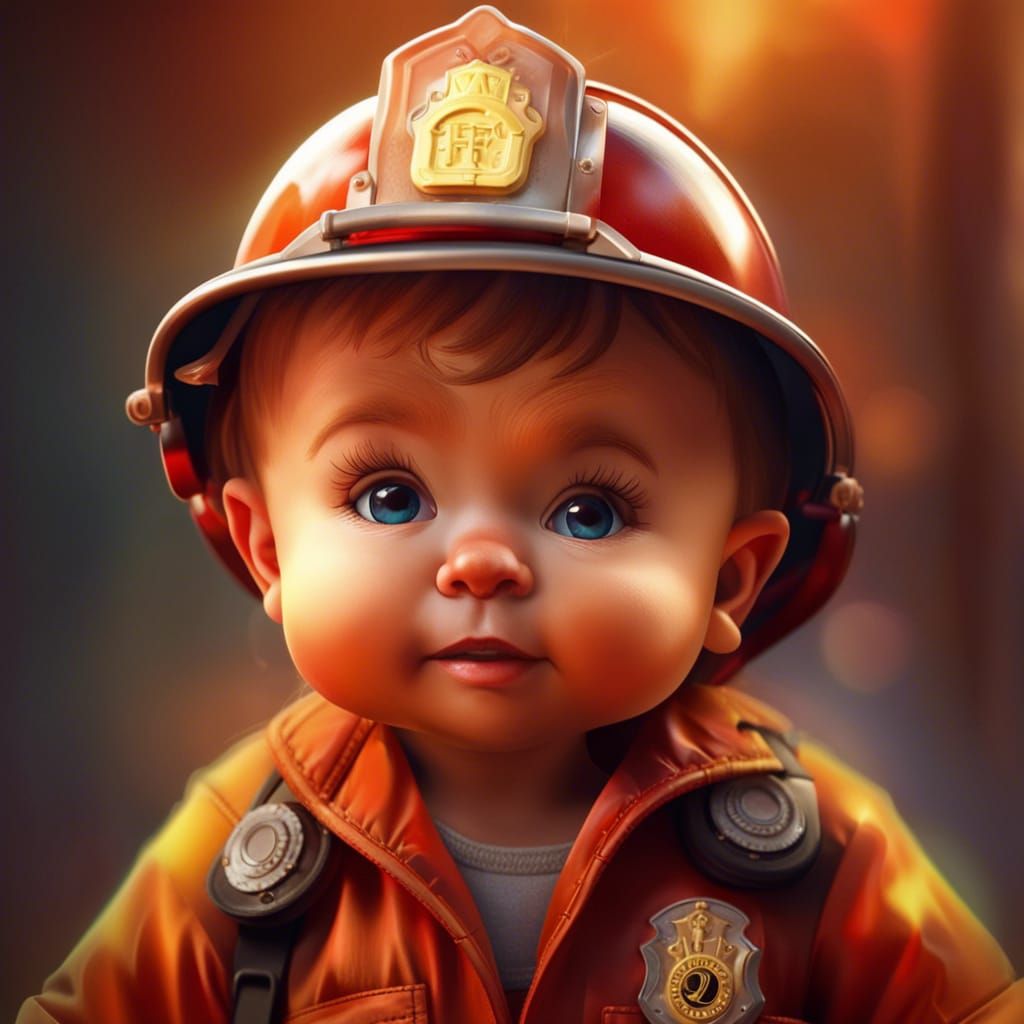 Adorable Baby Fireman in Hyperrealistic Digital Art