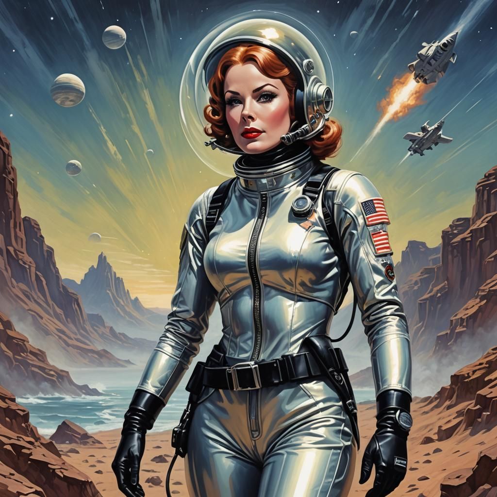 Retro Sci-Fi Space Explorer in Good Girl Art Style