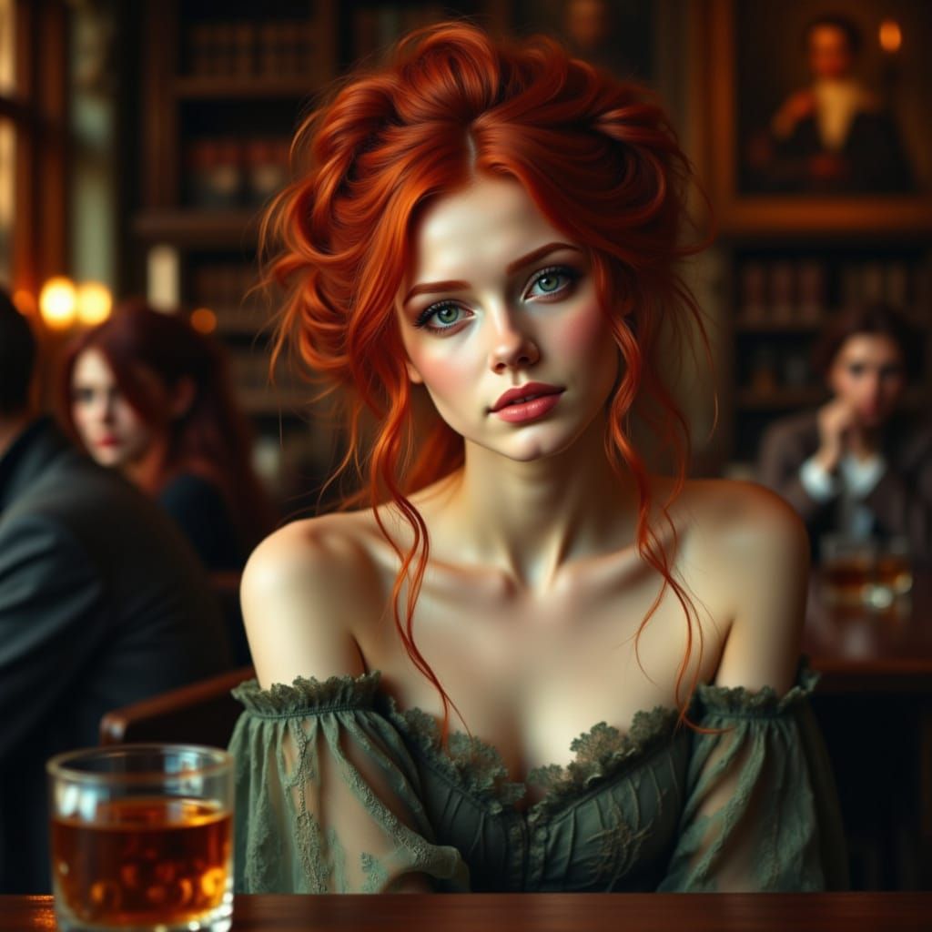 Victorian Redhead Woman in Tavern