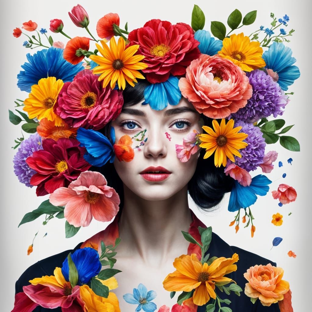 Floral Portraits with Botanical Adornments and Transformatio...