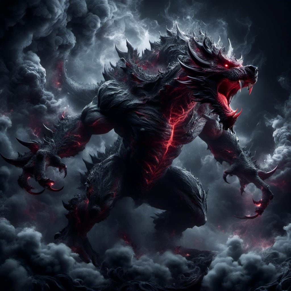 Menacing Dragon-Bear Portrait in Dark Smoke