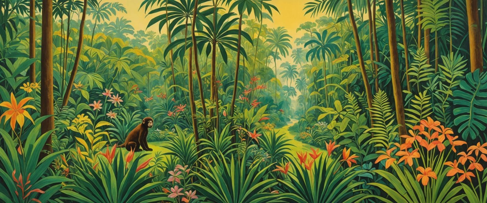 Naive Tropical Jungle Landscape in Golden Light