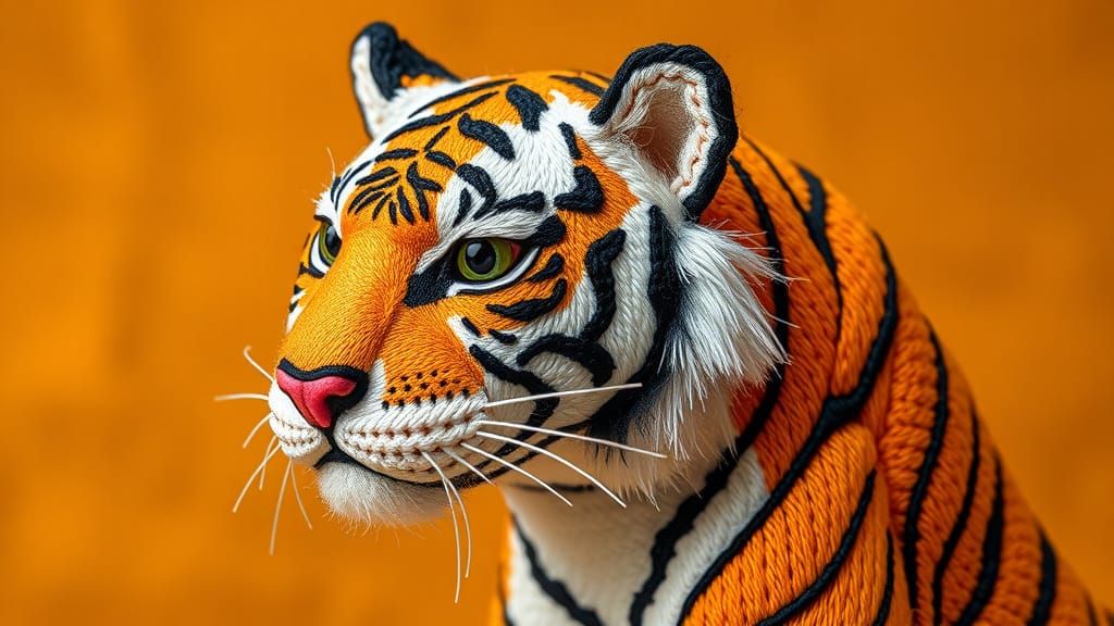 Whimsical White Bengal Tiger Doll in Vibrant Stitching