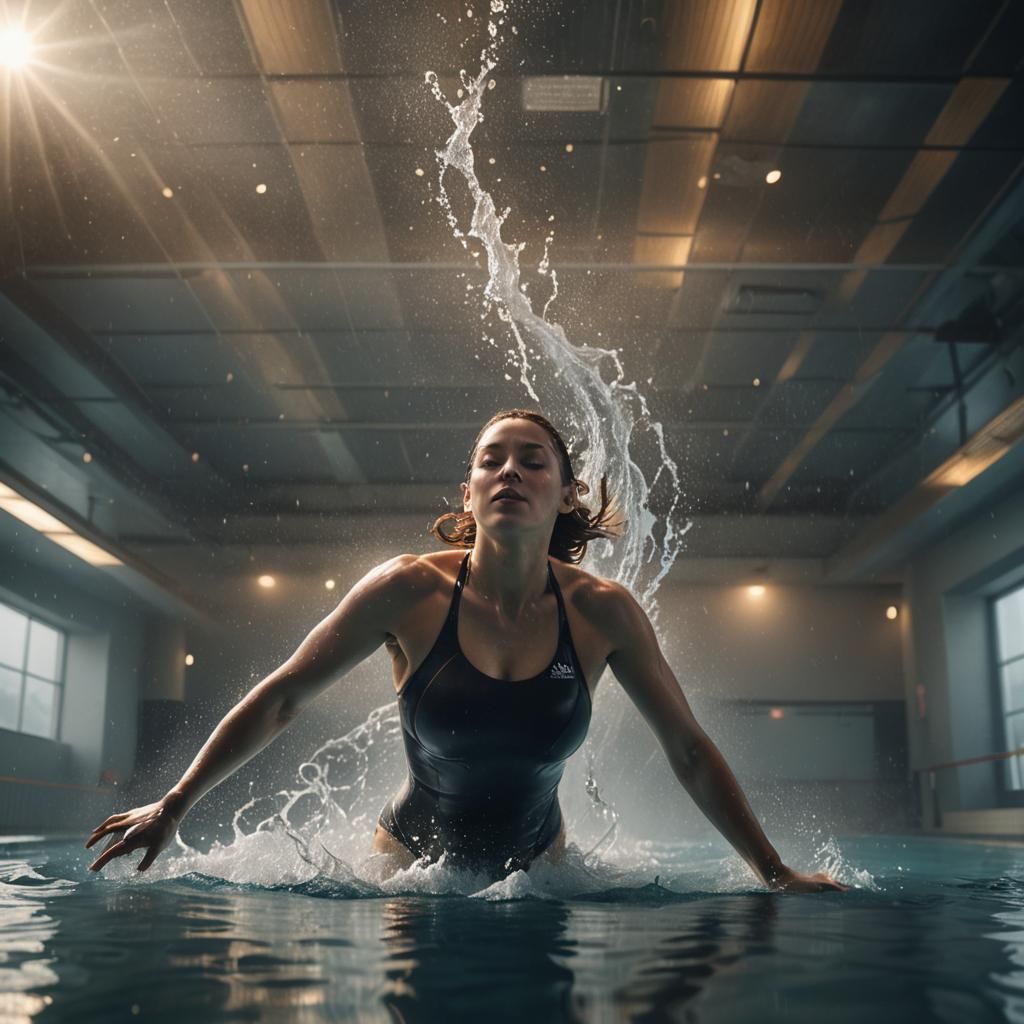 Swimmer in Misty Pool: Photorealistic Digital Art