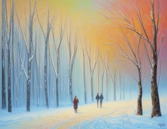 Colorful Seasonal Transition in Neo-Impressionist Style