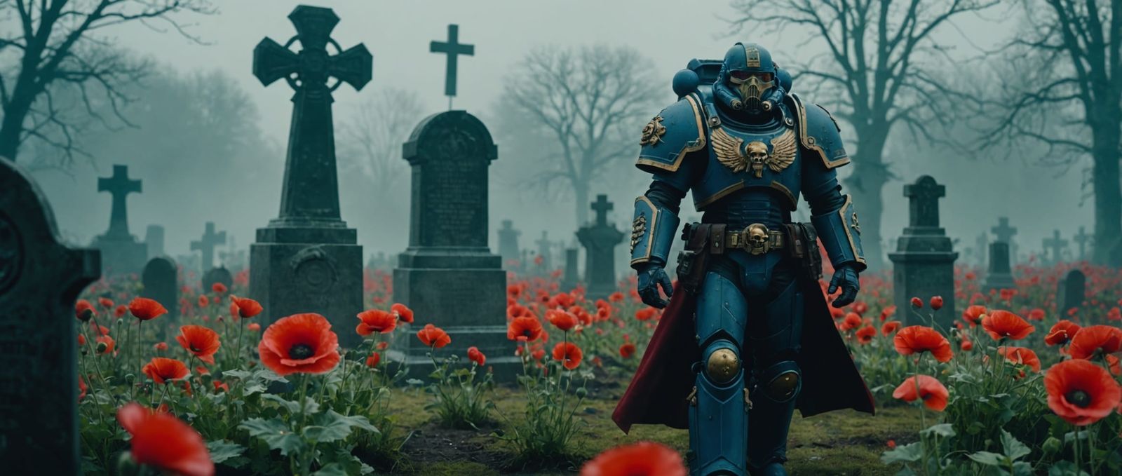 Warhammer 40k Space Marine in Foggy Cemetery