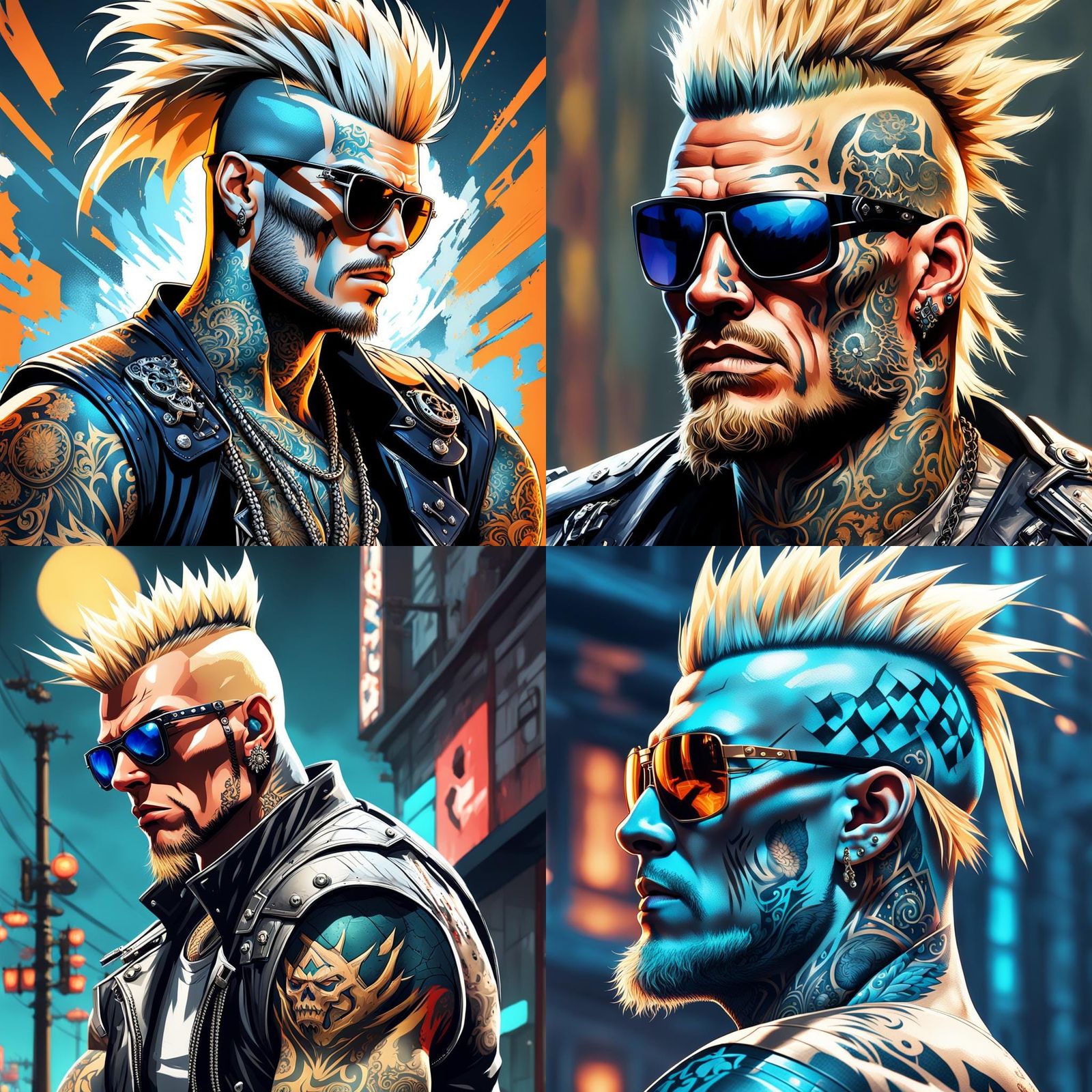 Medieval Biker with Blonde Mohawk, Digital Art