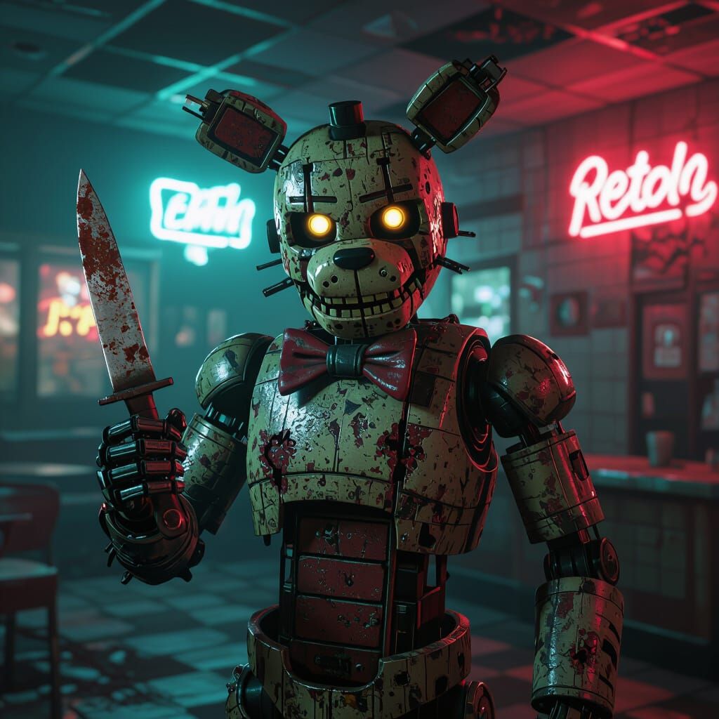 Springtrap with Rusty Knife in Abandoned Pizzeria