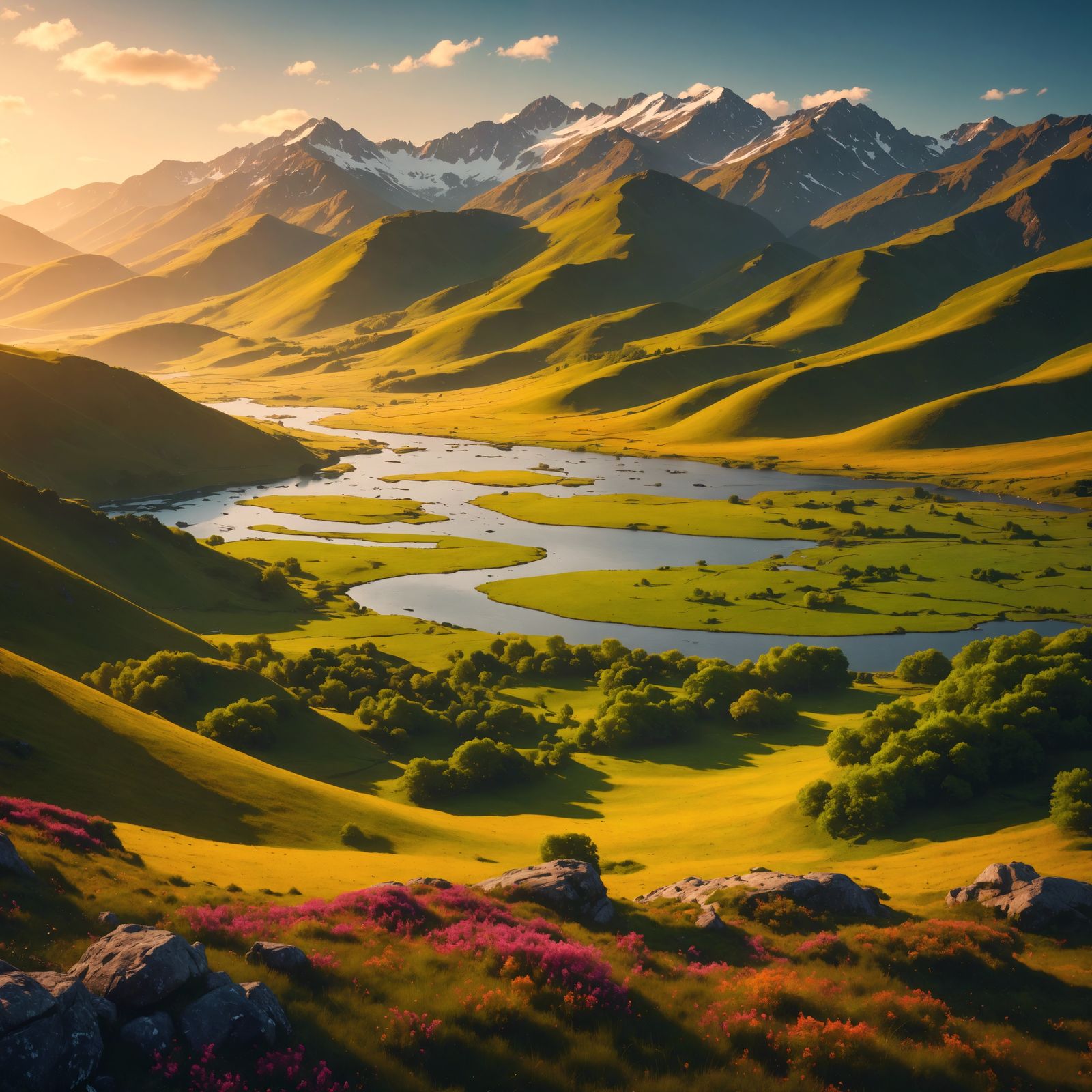 Landscape with River, Hills, and Wildflowers