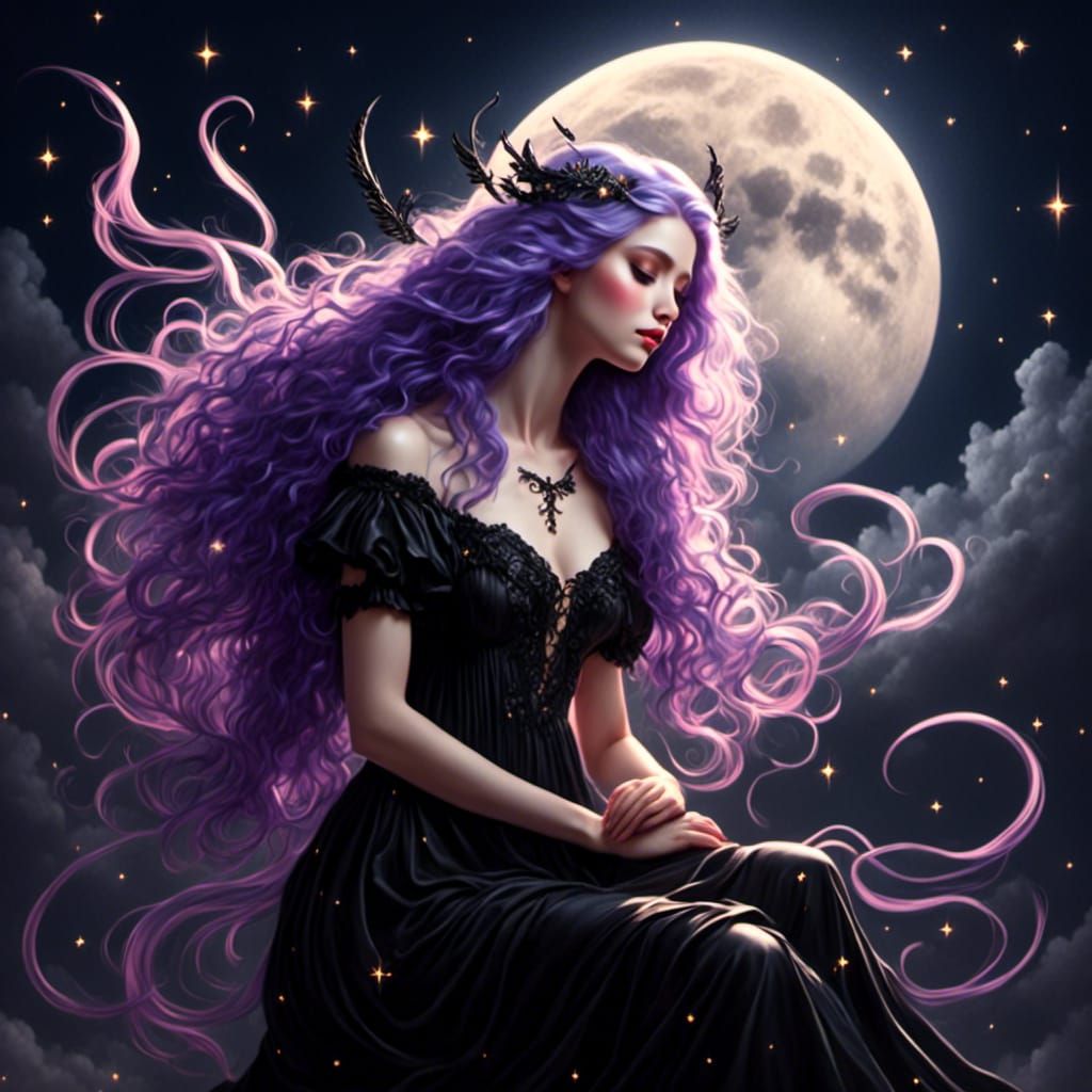 Gothic Angel with Lavender Hair, Matte Oil Painting