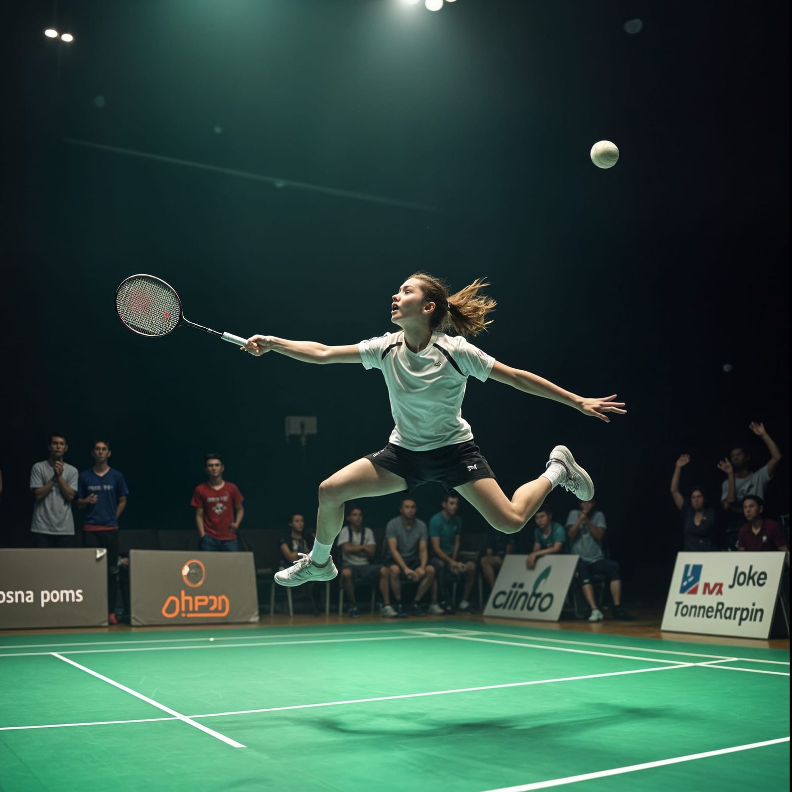 French Badminton Player Jump Smash: Cinematic Film Still