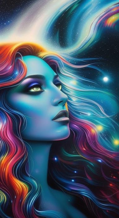 Galactic Mermaid in Space: A Hyperrealistic Sci-Fi Painting