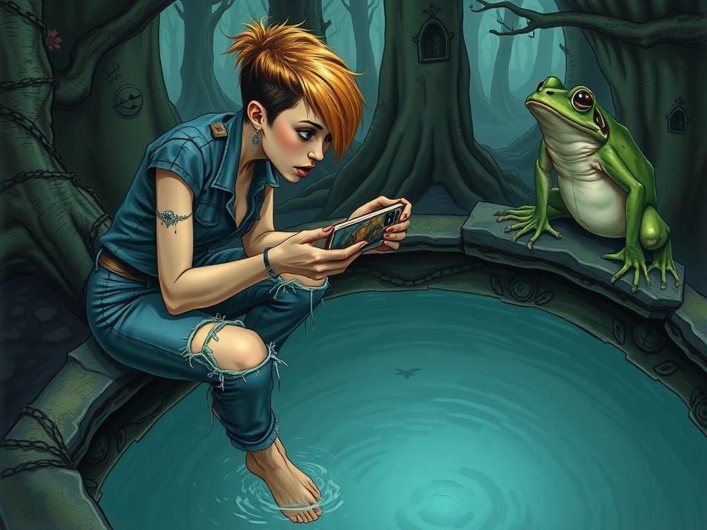 Desperate Princess Reaches for Smartphone in Dark Whimsical ...