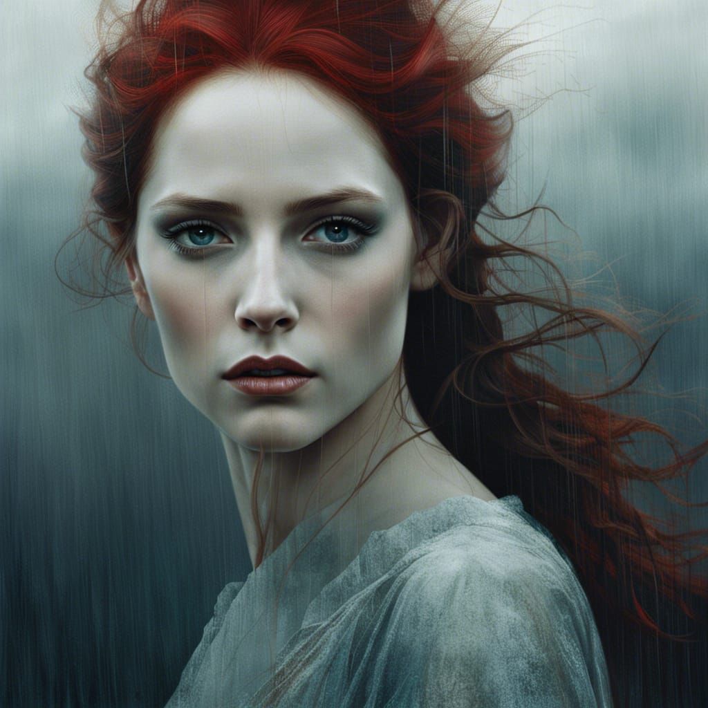 Rainy Day Portrait in Detailed Fantasy Art Style