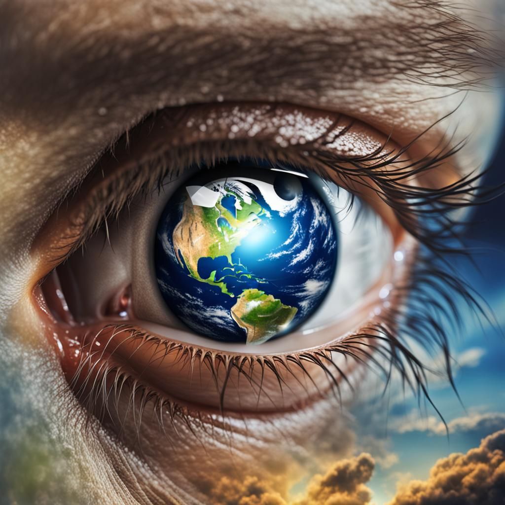 Earth Reflection in Human Eye Close-Up