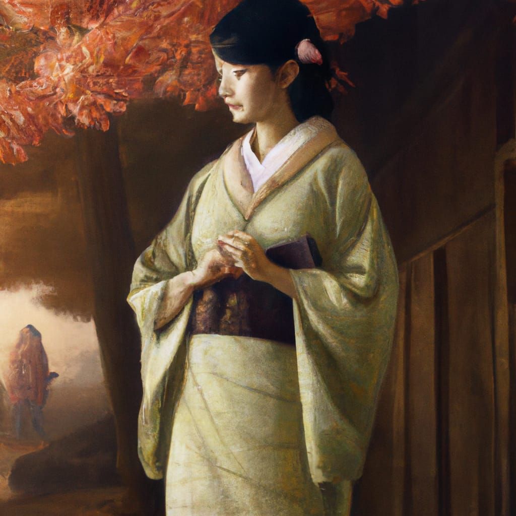Japanese Woman in Kimono, Bouguereau-style Oil Painting