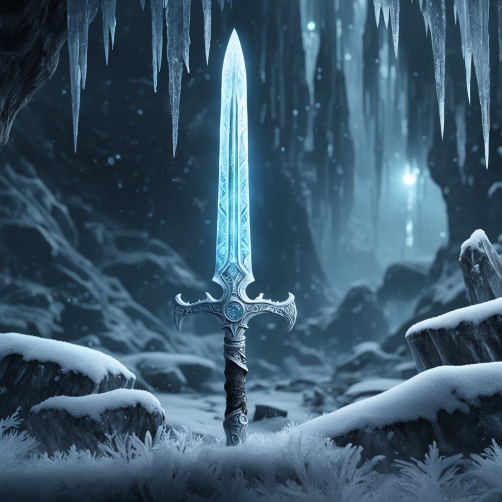 Epic Ice Sword in Frosty Atmosphere