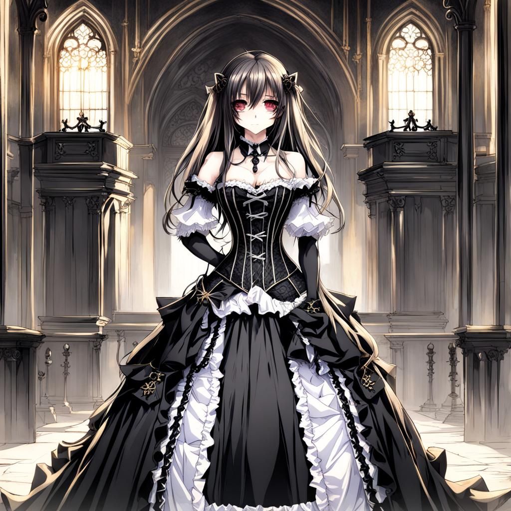 Gothic Anime Woman with Corset and Long Hair