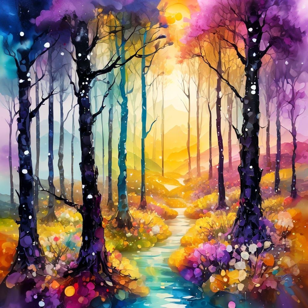 Whimsical Dancers in Sunlit Snowy Glen