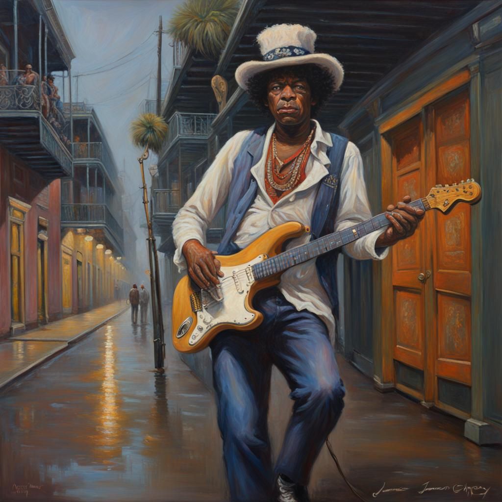 New Orleans Voodoo Child: Oil Painting of Musical Ghosts