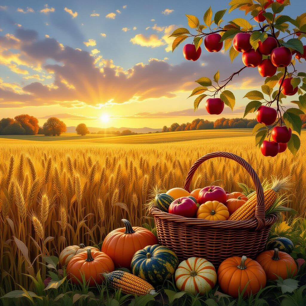 Autumn Harvest Abundance: Golden Fields and Ripe Orchards