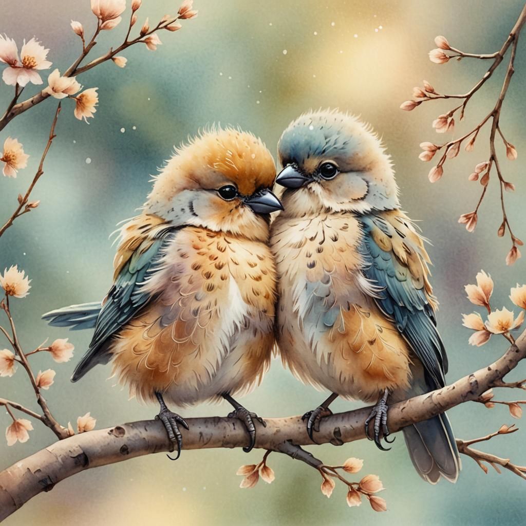 Sweet Bird Illustration in Watercolor Style