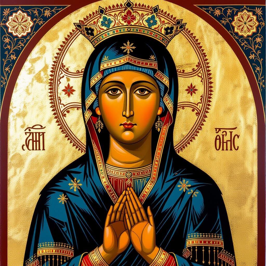 Orthodox Icon of Virgin Mary in Byzantine Style