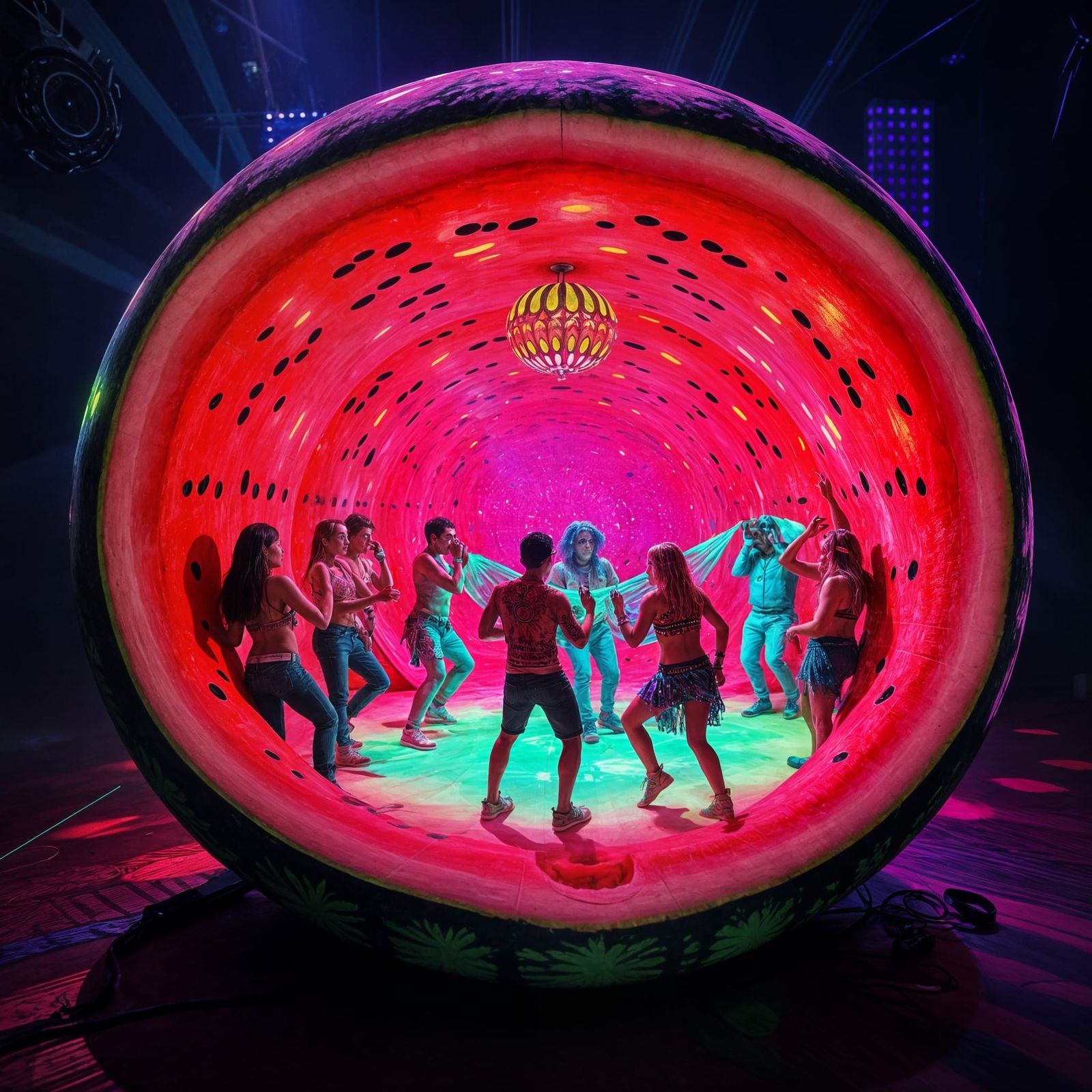 Rave Dance Party Inside a Watermelon Shell