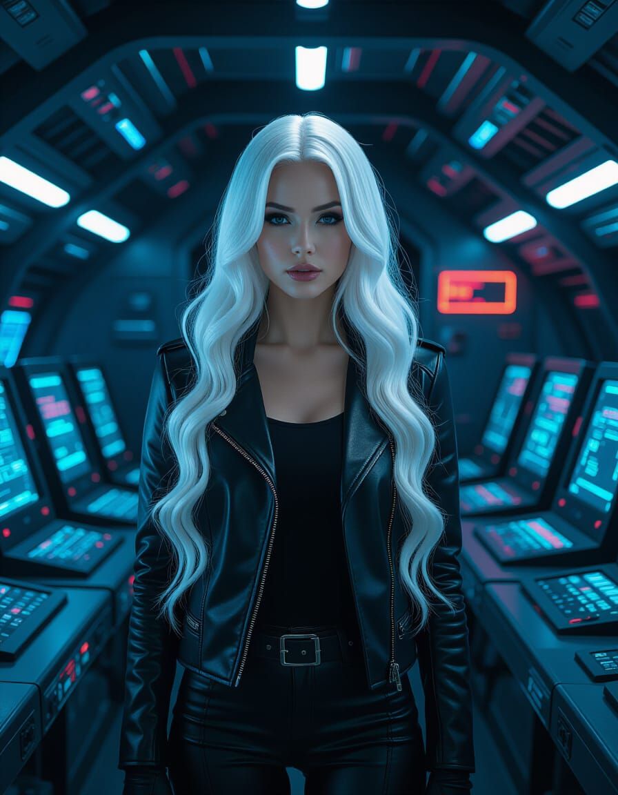 Cybernetic Woman in Spaceship, Cyberpunk Style