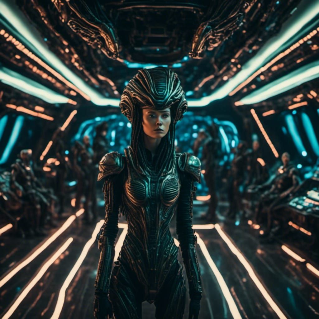 Cyber Realistic Alien Commander in Giant Ship
