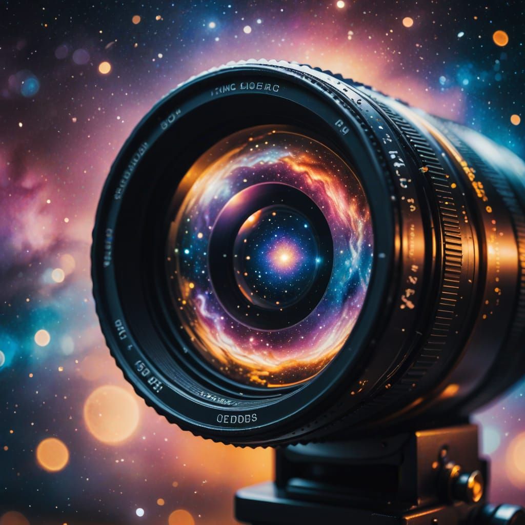 Galaxy Reflected in Camera Lens: Surreal Cosmic Photo