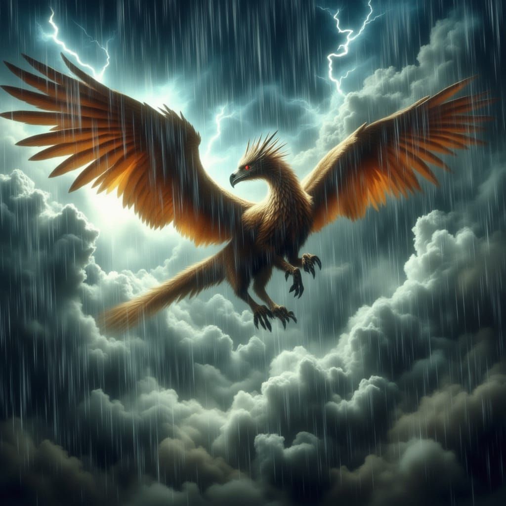 Griffin Soaring Through Stormy Sky in Epic Fantasy Style