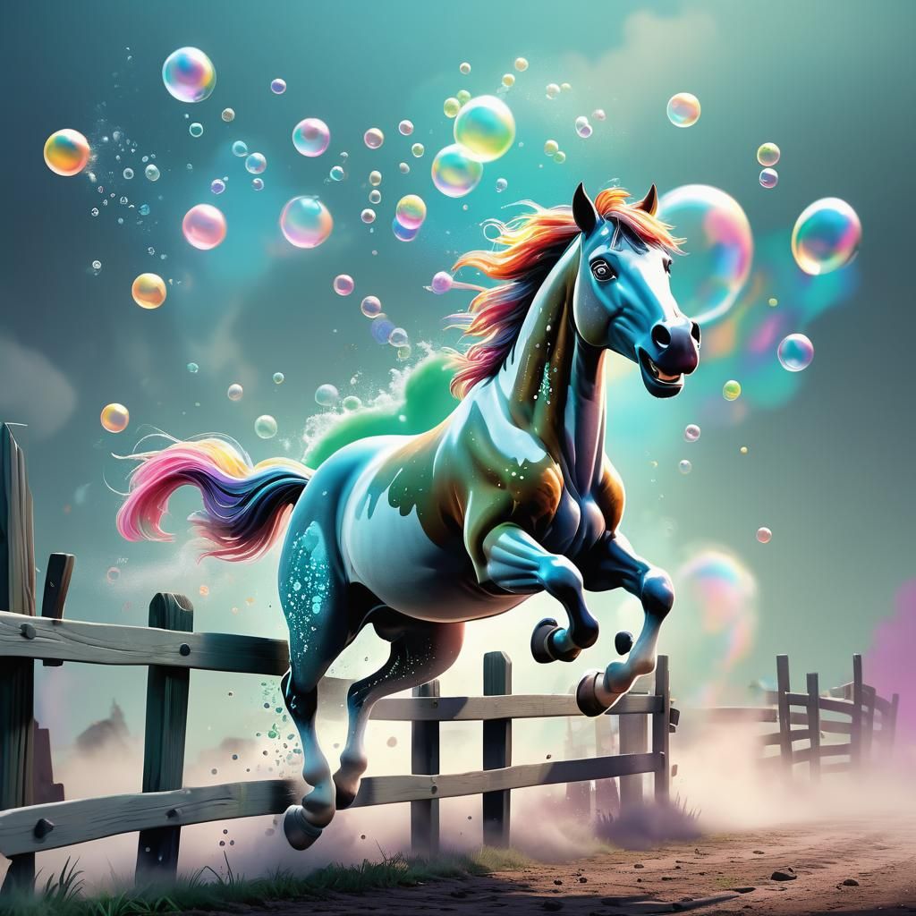 Horse Farting Bubbles: 3D Digital Art in Pixar Style