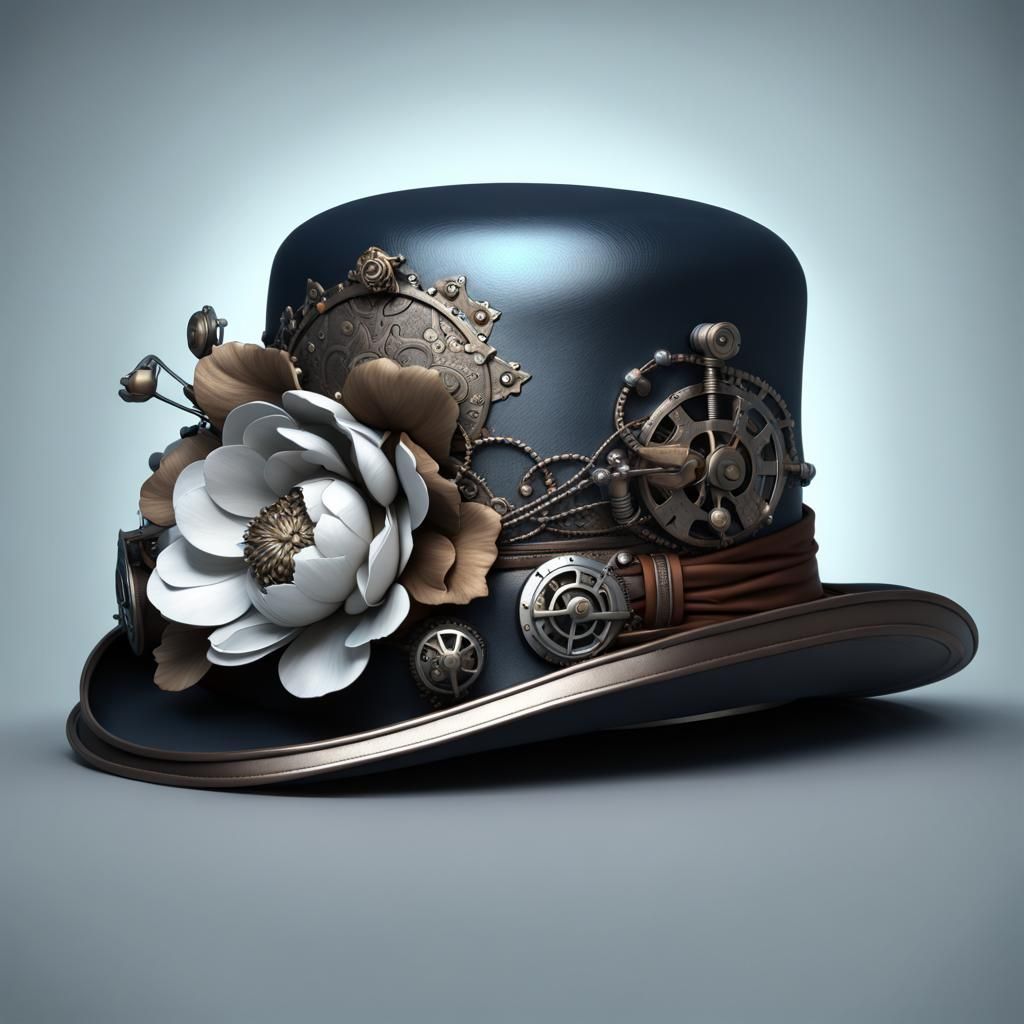 Steampunk Bowler Hat with Silver Peonies