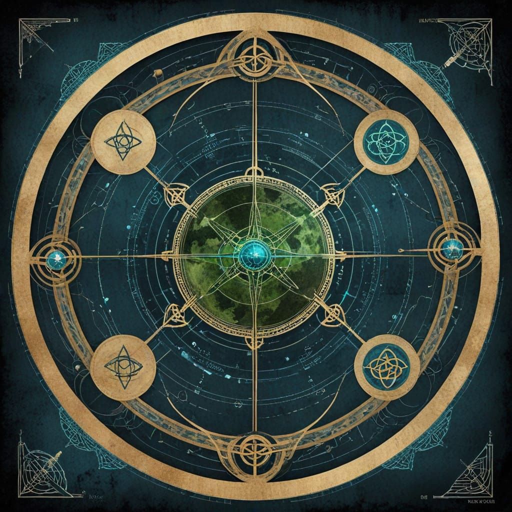 Geometric Alien Earth Map in Digital Paper Collage Style