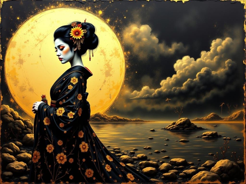 Gothic Geisha At Sunset With Burnished Gold Accents