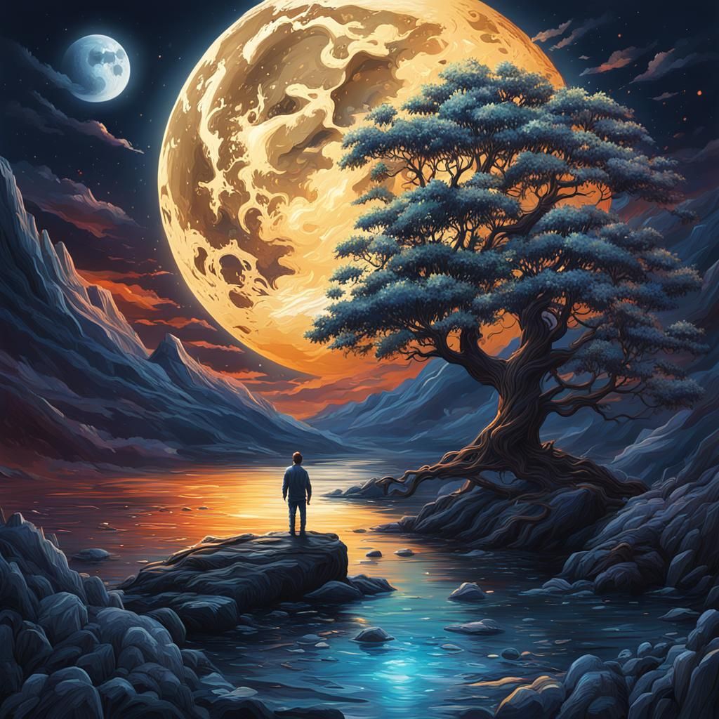 Mythical Moonlight Portrait in Hyperrealistic Splash Art