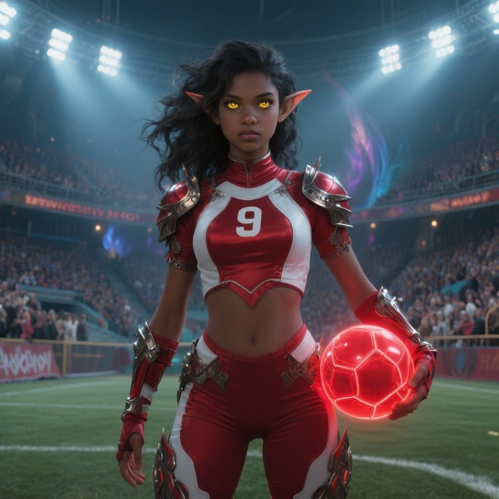Elf Athlete with Glowing Ball in Fantasy Arena