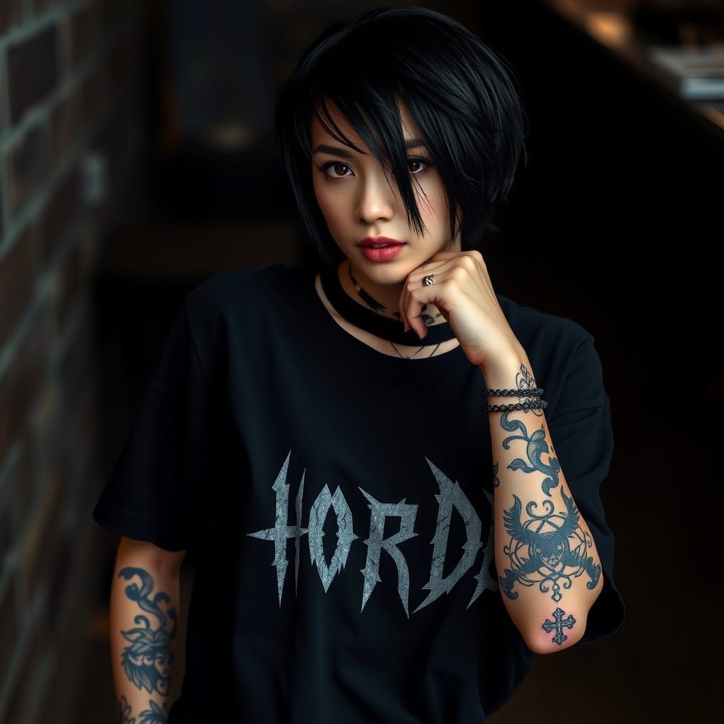 Dark Goth Emo Girl with Tattoos, Professional Photography