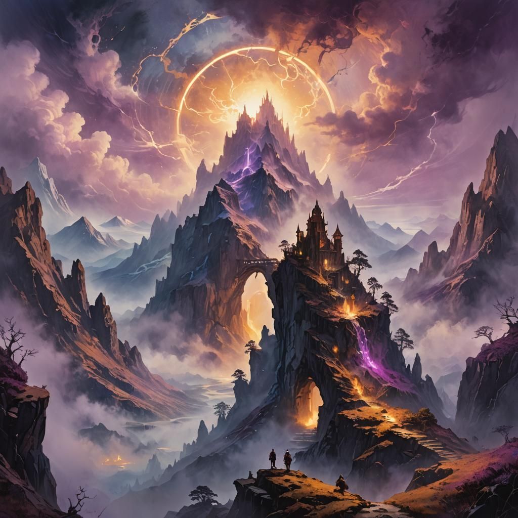 Mystical Mountain Portal in Ethereal Fantasy Landscape