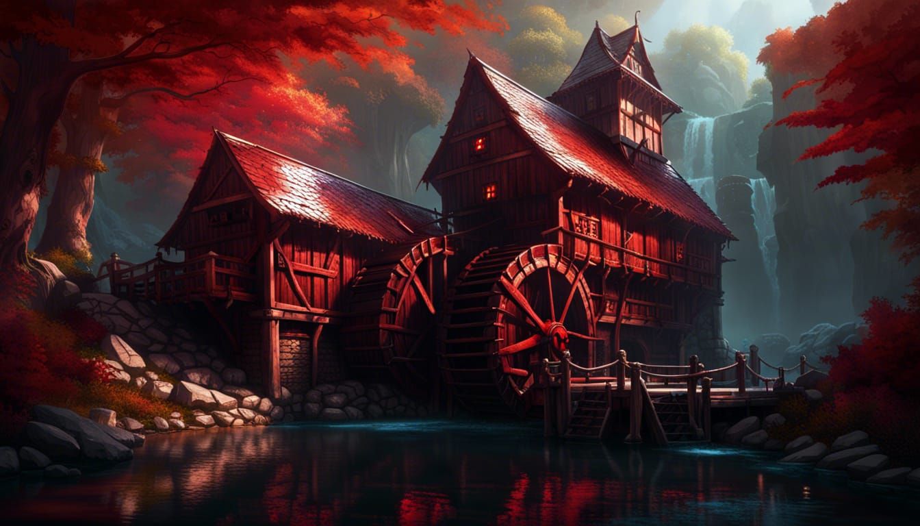 Chromatic Dragons Guarding a Half-Dragon Watermill