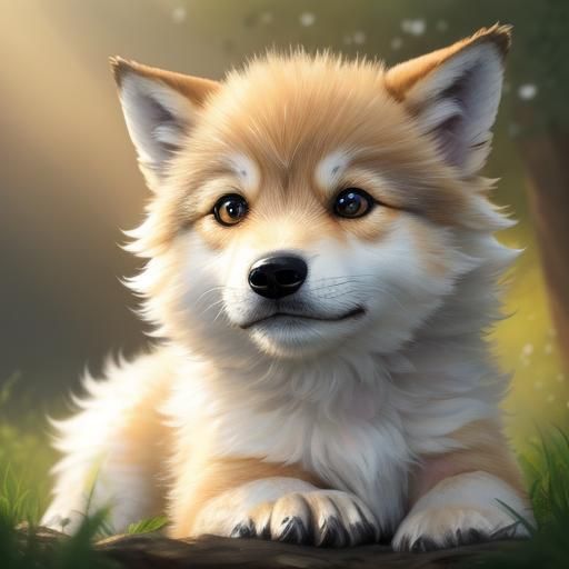 Cute Wolf Puppy Close-up Digital Painting