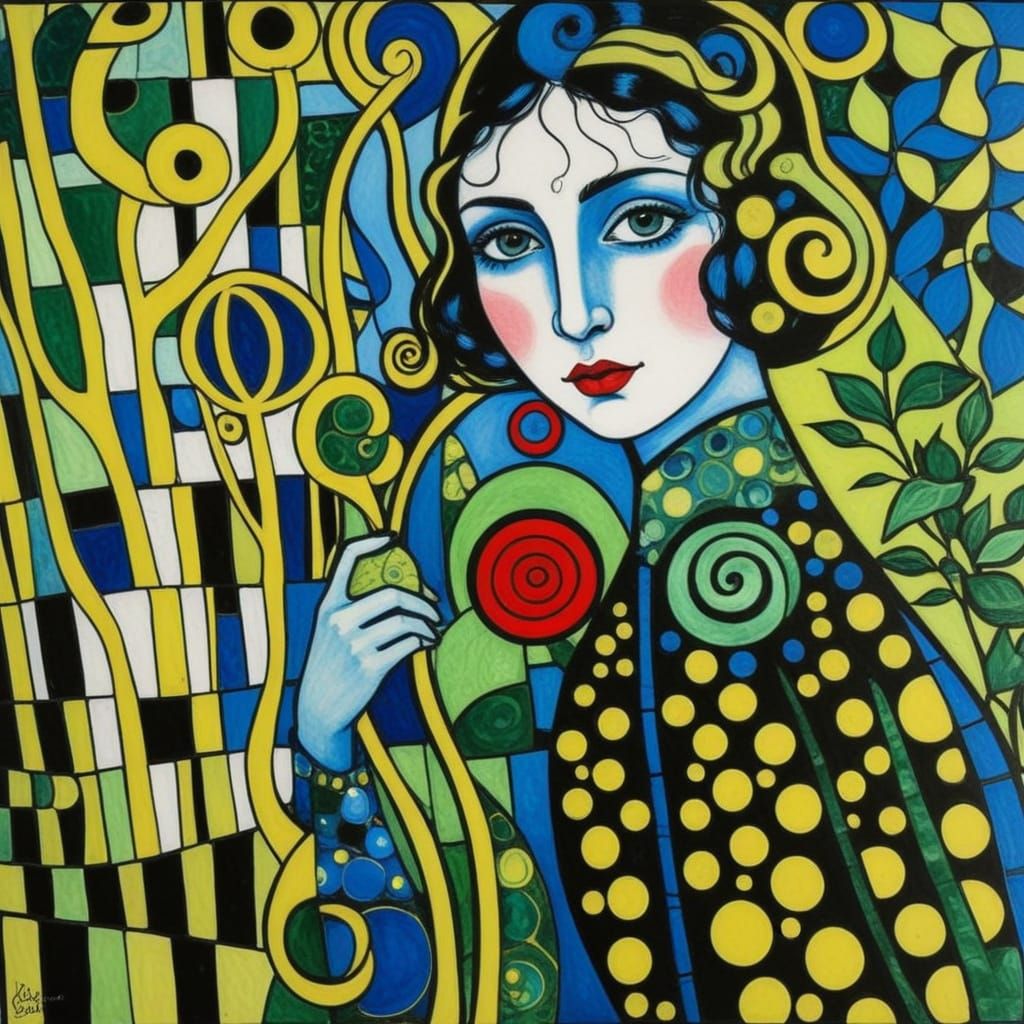 Mystical Garden Portrait in Klimt Style