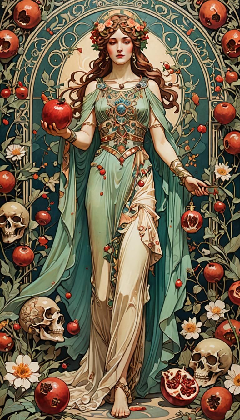 Persephone, Goddess of Spring and Death, in Art Deco Style