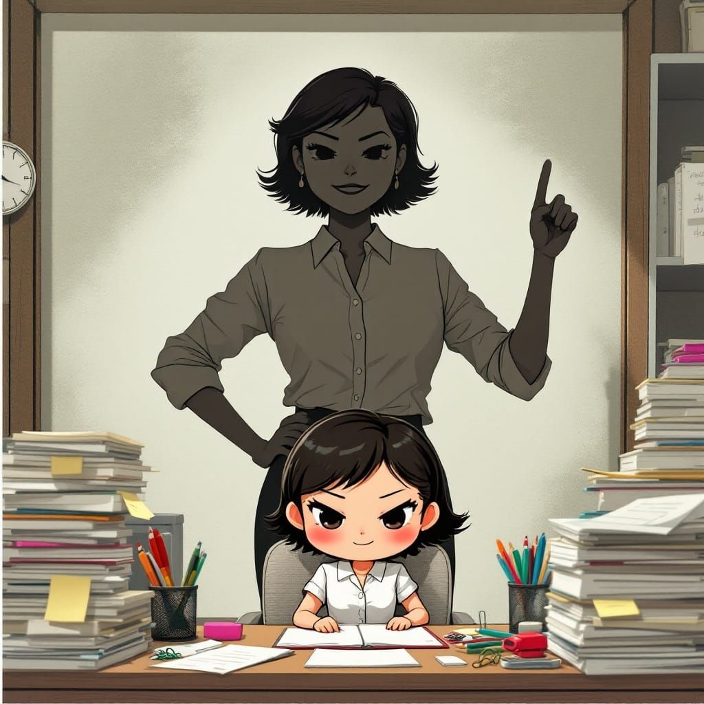 Chibi Secretary in Perfect Order, Surrounded by Manga-Style ...