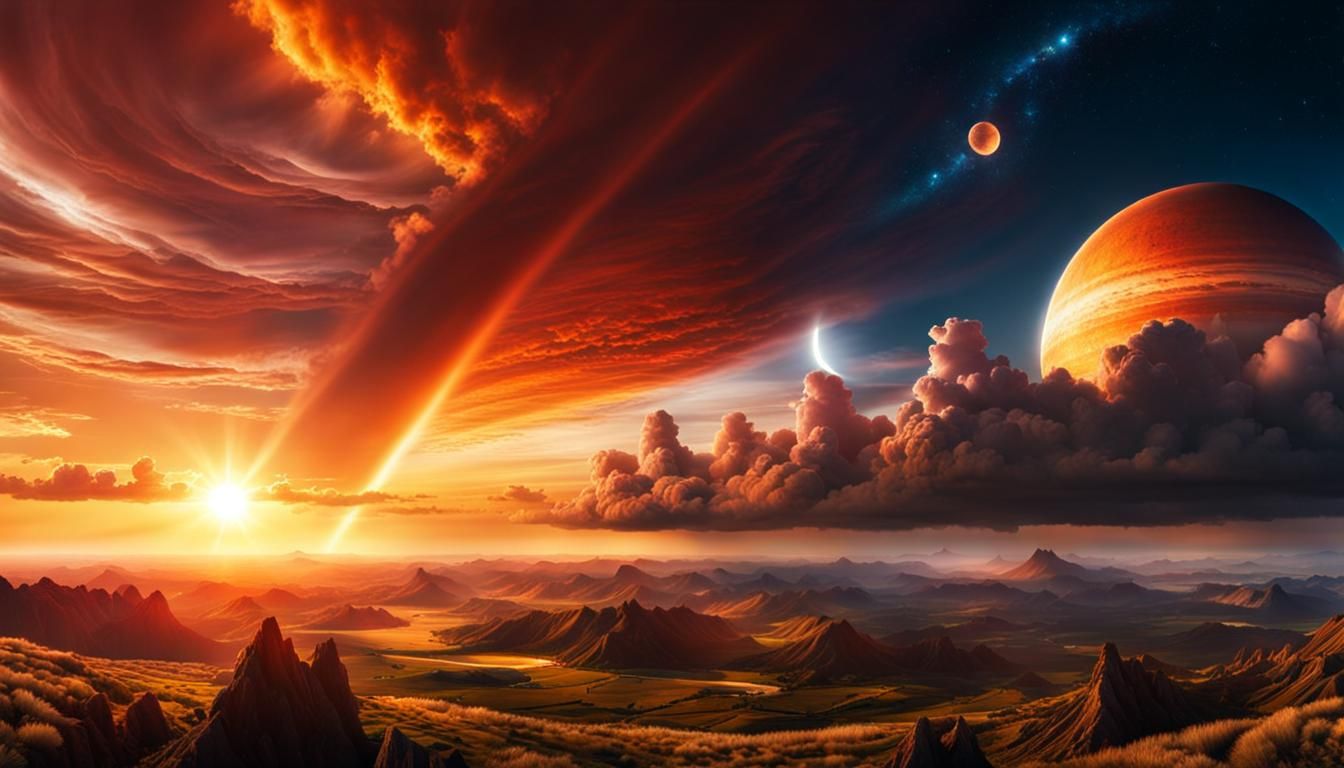 Binary Sunset with Cloud Towers and Godrays