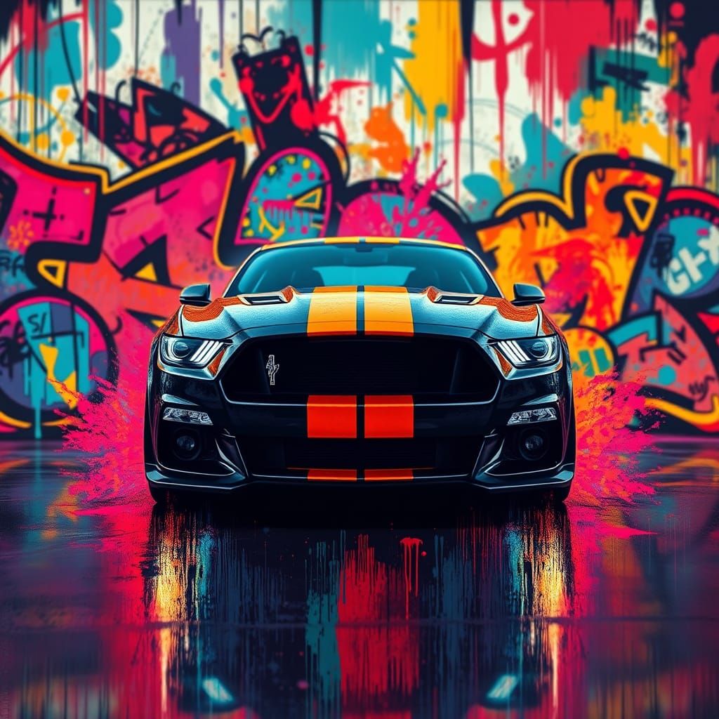 Techno Ford Mustang Shelby GT500 Graffiti Art