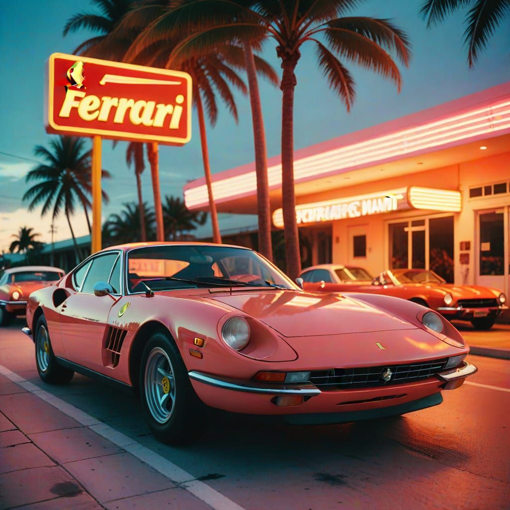 Ferrari Under Miami Sunset: Retro Surf Photography