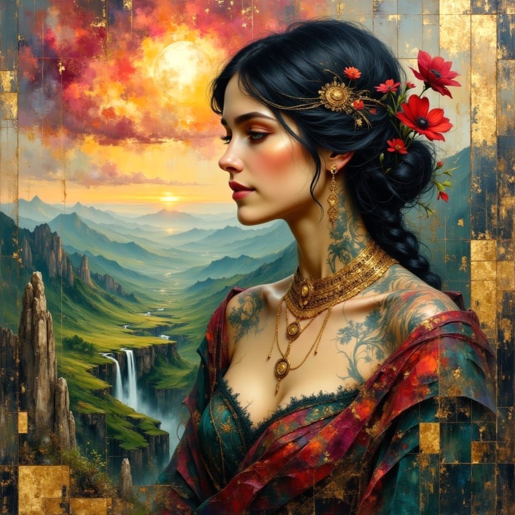 Celtic Goddess in Surreal Oil Painting Landscape