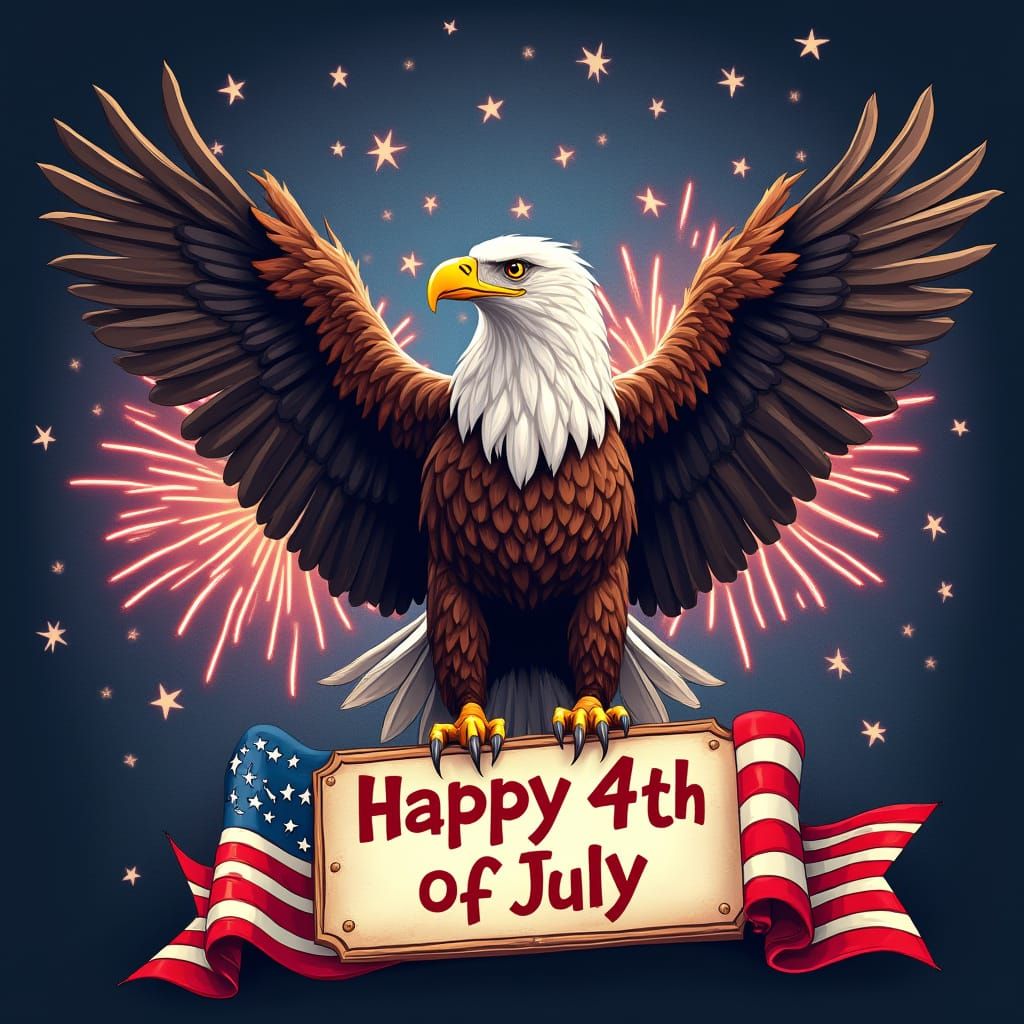 Patriotic Eagle Celebrates 4th of July with Fireworks